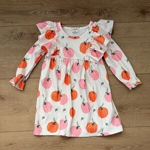 Tullabee Pink & Orange Pumpkin Ruffle Long Sleeve Dress